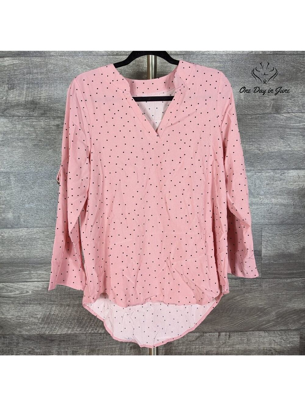Floerns Polka Dot V Neck Long Sleeve Top Size M